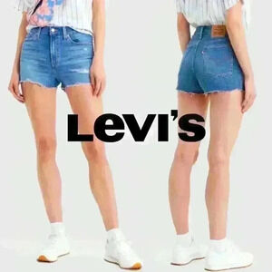 NWT Levi's High Rise Distressed Raw Hem Stretch Denim Shorts - Sapphire …